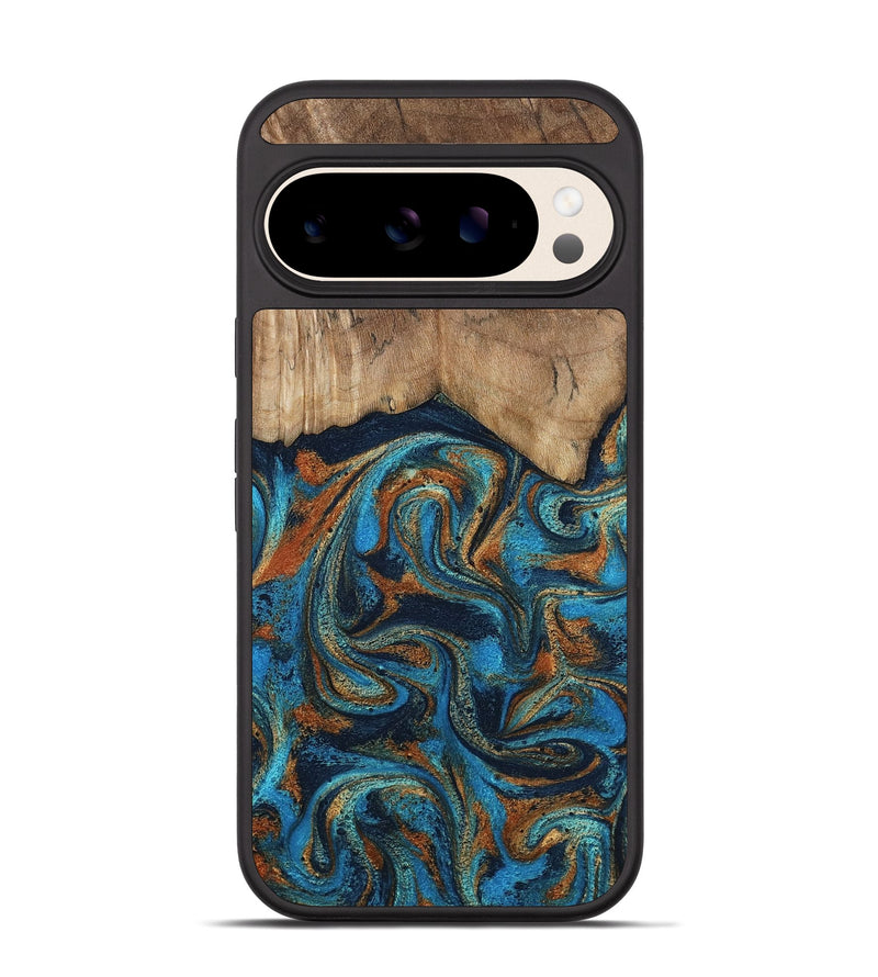 Pixel 10 Pro Wood Phone Case - Brea (Teal & Gold, 800025)