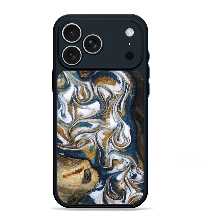iPhone 17 Pro Max Wood Phone Case - Lue (Teal & Gold, 800045)