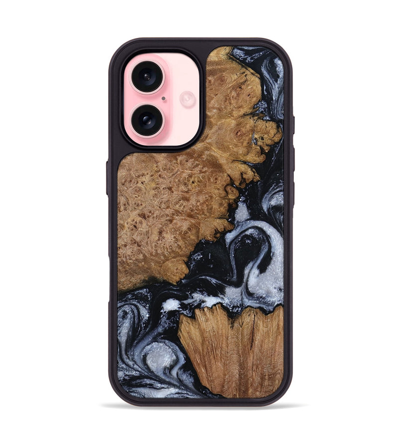 iPhone 16 Wood Phone Case - Tonja (Black & White, 800086)