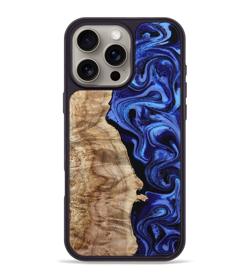 iPhone 16 Pro Max Wood Phone Case - Chaim (Blue, 800213)