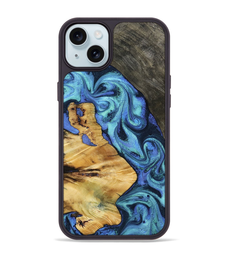 iPhone 15 Plus Wood Phone Case - Yahaira (Blue, 800214)
