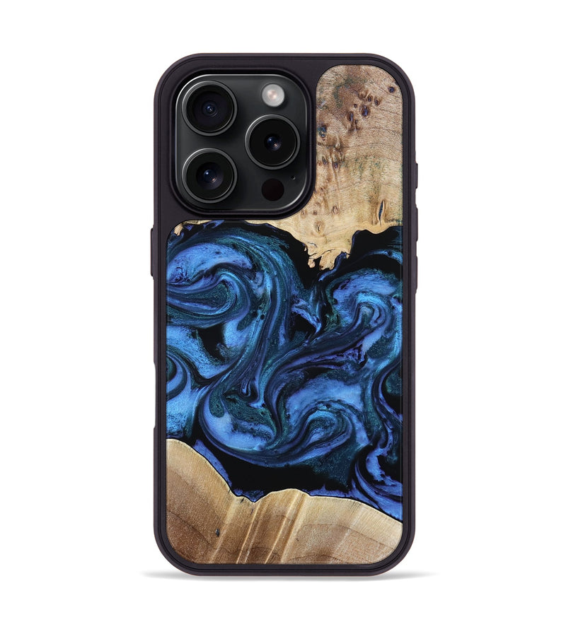 iPhone 16 Pro Wood Phone Case - Rebecca (Blue, 800235)