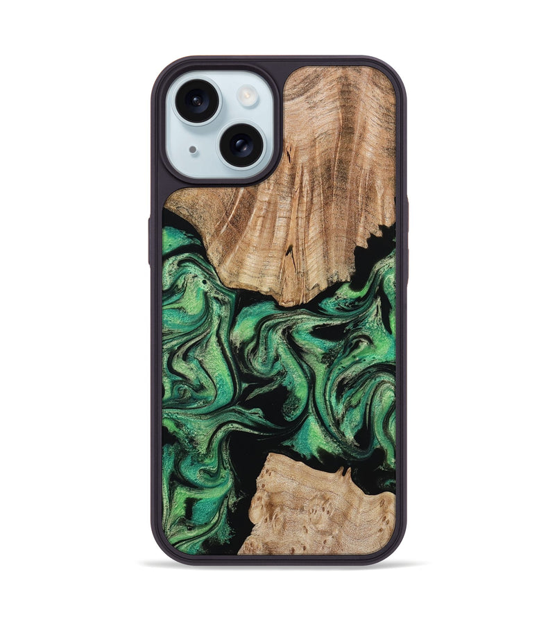 iPhone 15 Wood Phone Case - Maxie (Green, 800330)