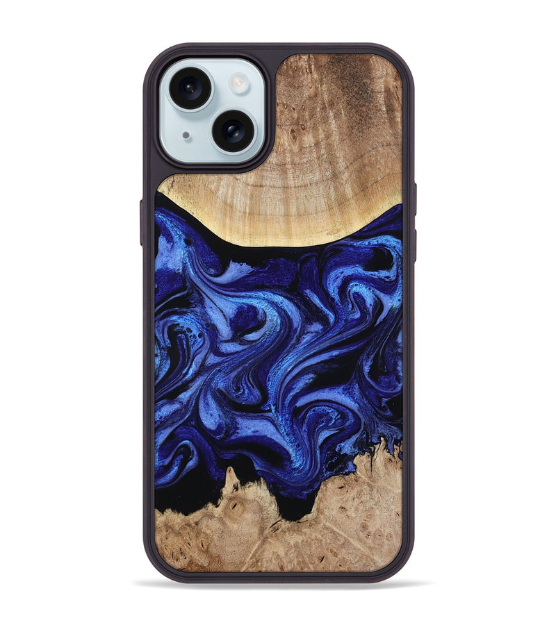iPhone 15 Plus Wood Phone Case - Racheal (Blue, 800369)