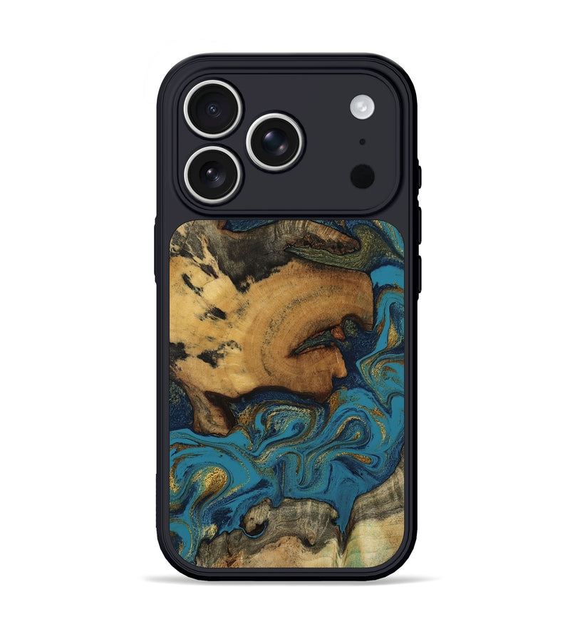 iPhone 17 Pro Wood Phone Case - Scarlet (Teal & Gold, 800425)