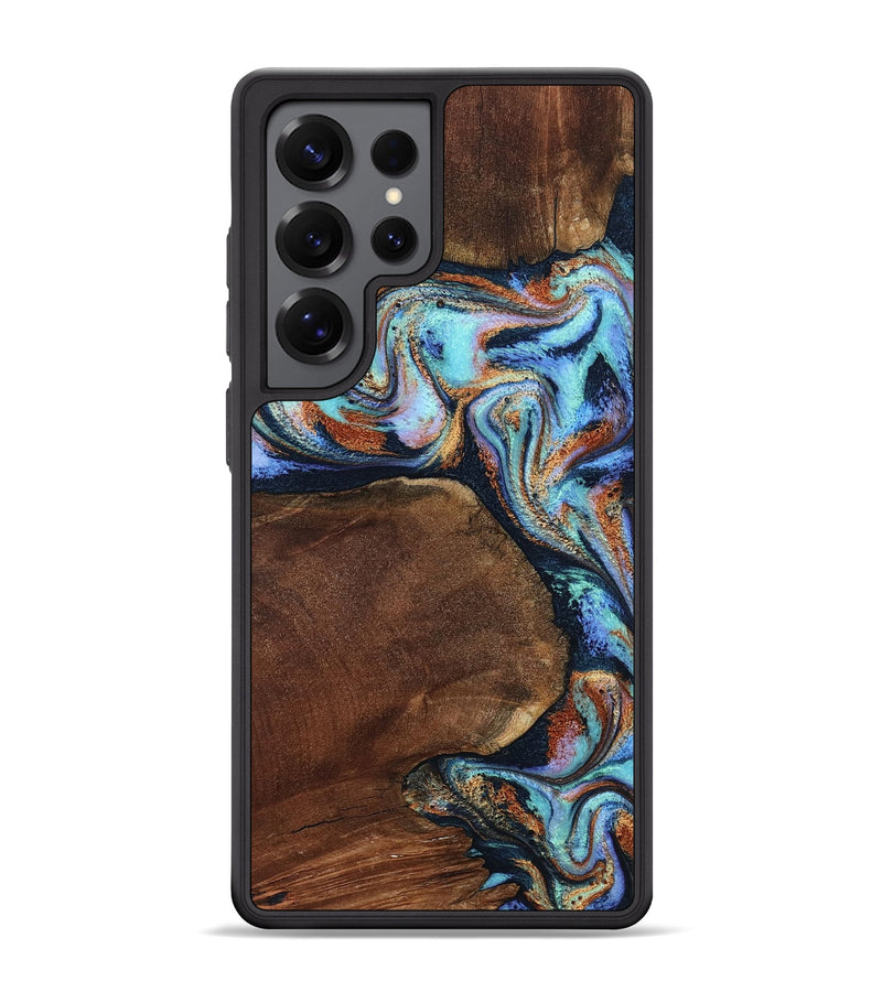 Galaxy S25 Ultra Wood Phone Case - Bernice (Teal & Gold, 800432)