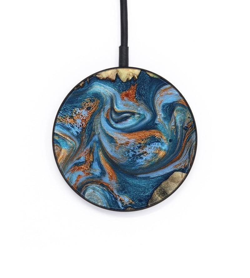 Circle Wood Wireless Charger - Zuri (Teal & Gold, 800456)
