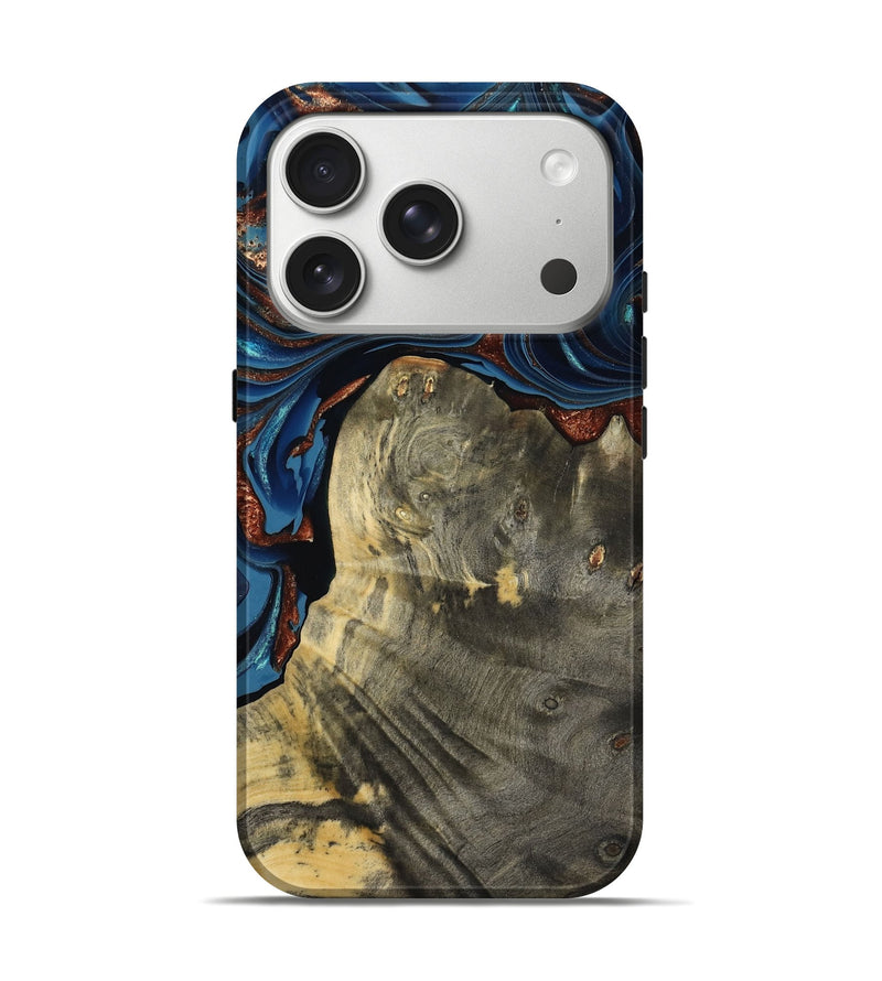 iPhone 17 Pro Wood Live Edge Phone Case - Zora (Teal & Gold, 800481)