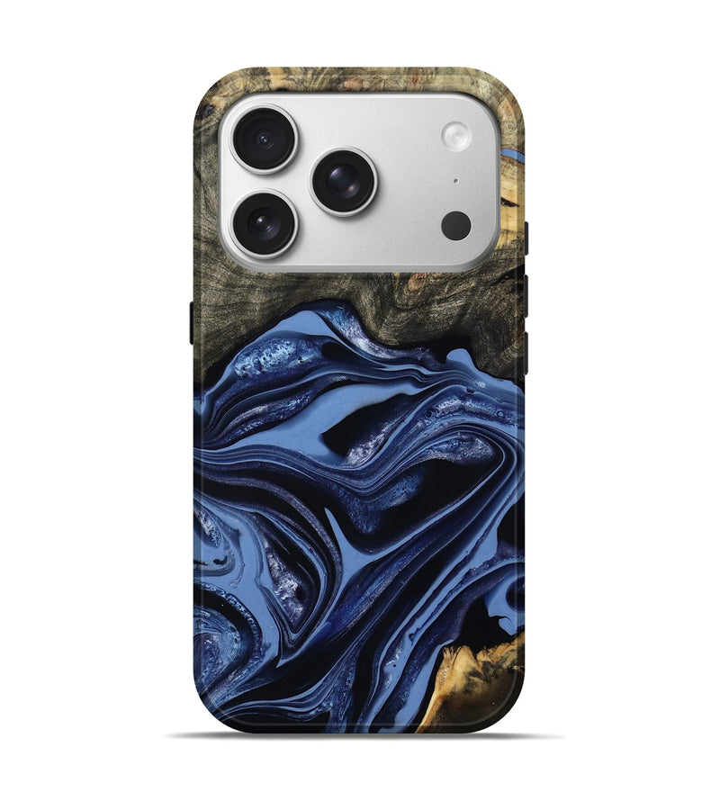 iPhone 17 Pro Wood Live Edge Phone Case - Freeman (Blue, 800486)
