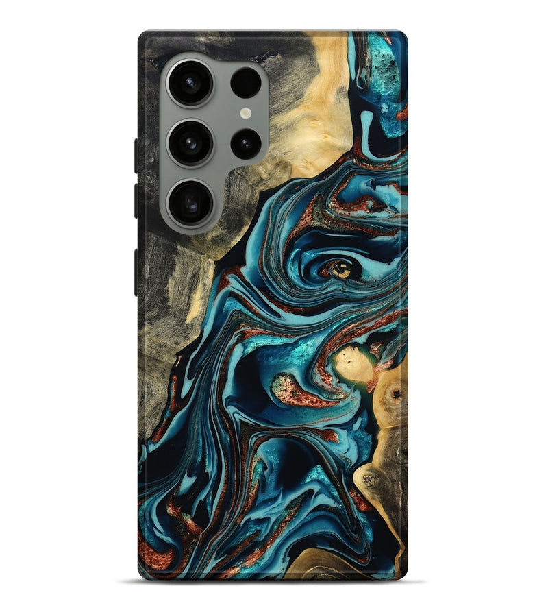 Galaxy S24 Ultra Wood Live Edge Phone Case - Olen (Teal & Gold, 800487)
