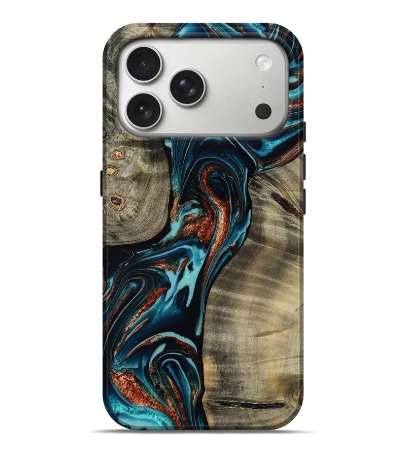 iPhone 17 Pro Max Wood Live Edge Phone Case - Chelsea (Teal & Gold, 800491)