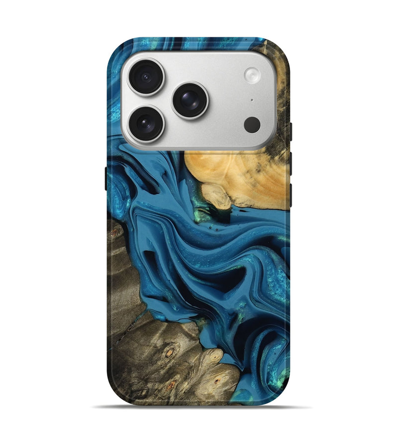 iPhone 17 Pro Wood Live Edge Phone Case - Kirstin (Blue, 800497)