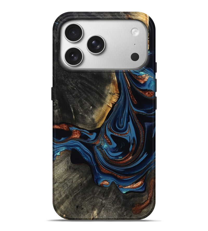 iPhone 17 Pro Max Wood Live Edge Phone Case - Mattie (Teal & Gold, 800498)