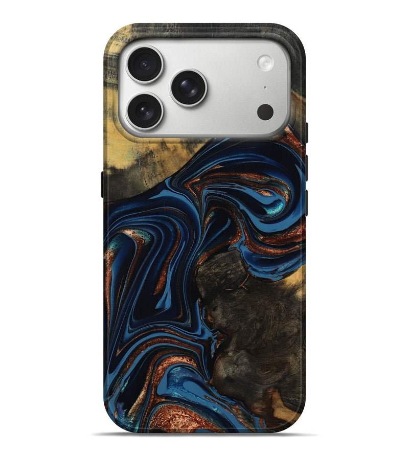 iPhone 17 Pro Max Wood Live Edge Phone Case - Winston (Teal & Gold, 800500)
