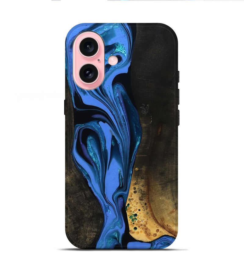 iPhone 16 Wood Live Edge Phone Case - Teresa (Blue, 800506)