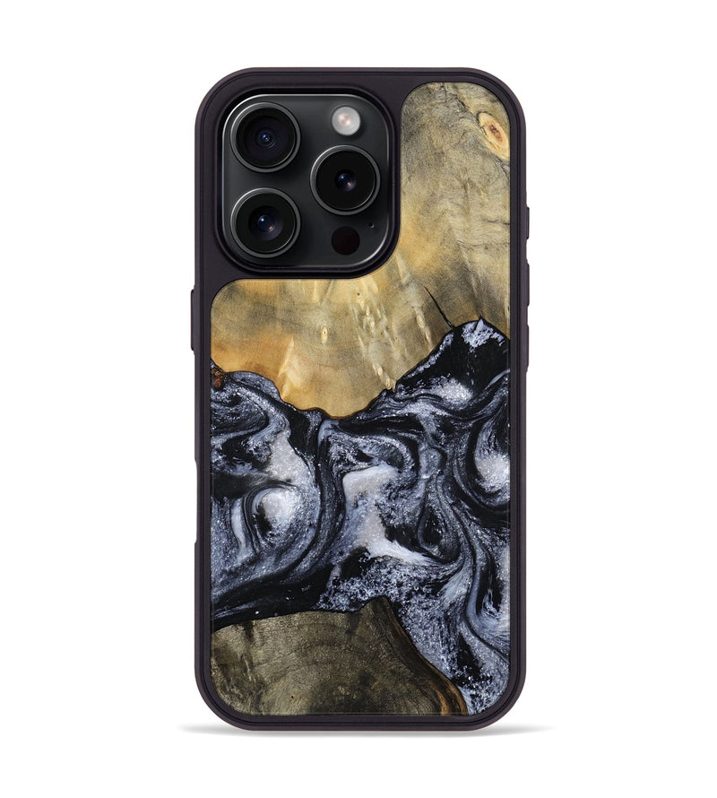 iPhone 16 Pro Wood Phone Case - Andria (Black & White, 800558)