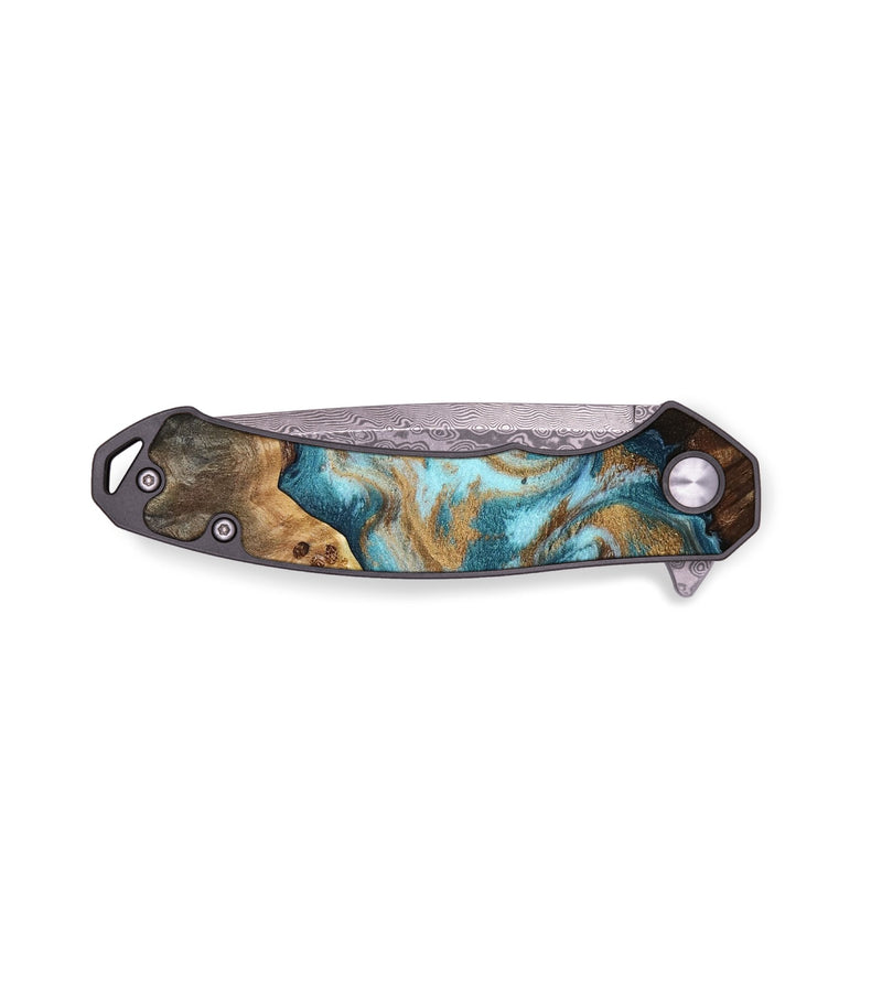 EDC Wood Pocket Knife - Dominic (Teal & Gold, 800692)