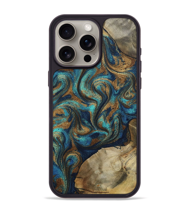 iPhone 15 Pro Max Wood Phone Case - Rodolfo (Teal & Gold, 800693)