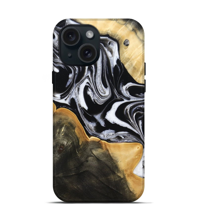 iPhone 15 Wood Live Edge Phone Case - Haley (Black & White, 800730)