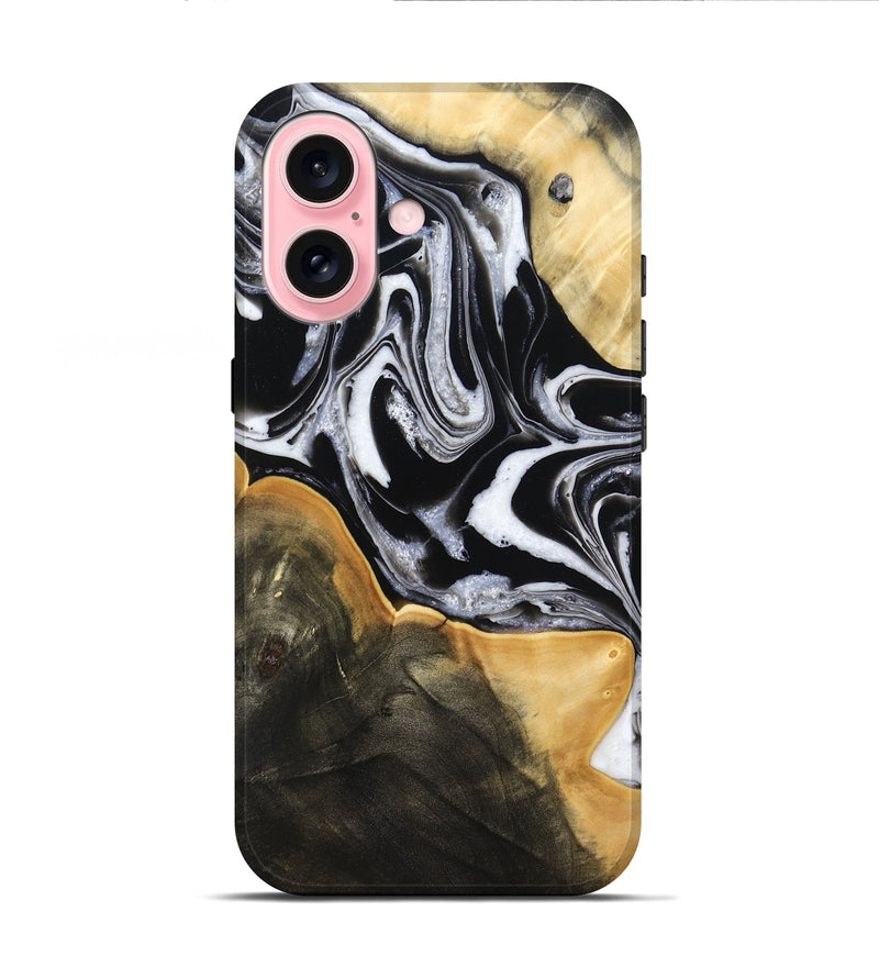 iPhone 16 Wood Live Edge Phone Case - Haley (Black & White, 800730)