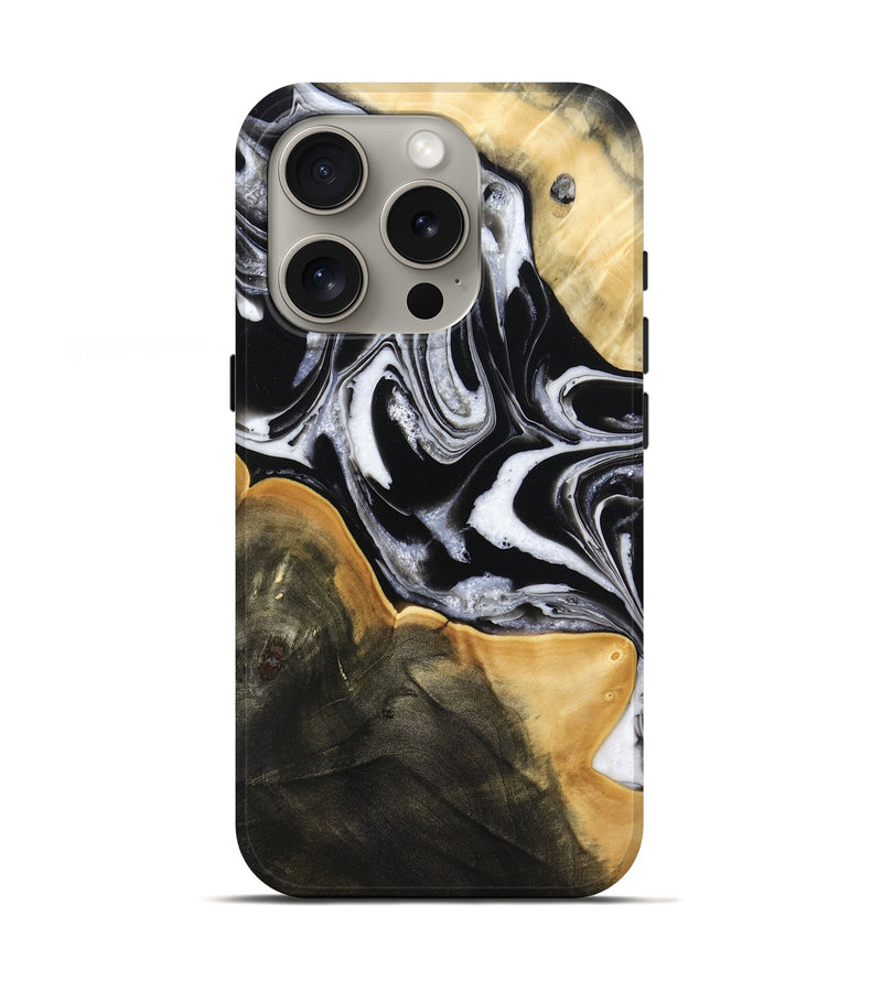 iPhone 16 Pro Wood Live Edge Phone Case - Haley (Black & White, 800730)