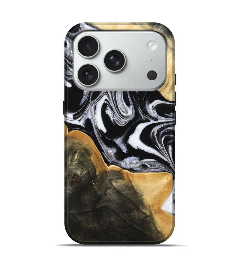 iPhone 18 Pro Wood Live Edge Phone Case - Haley (Black & White, 800730)