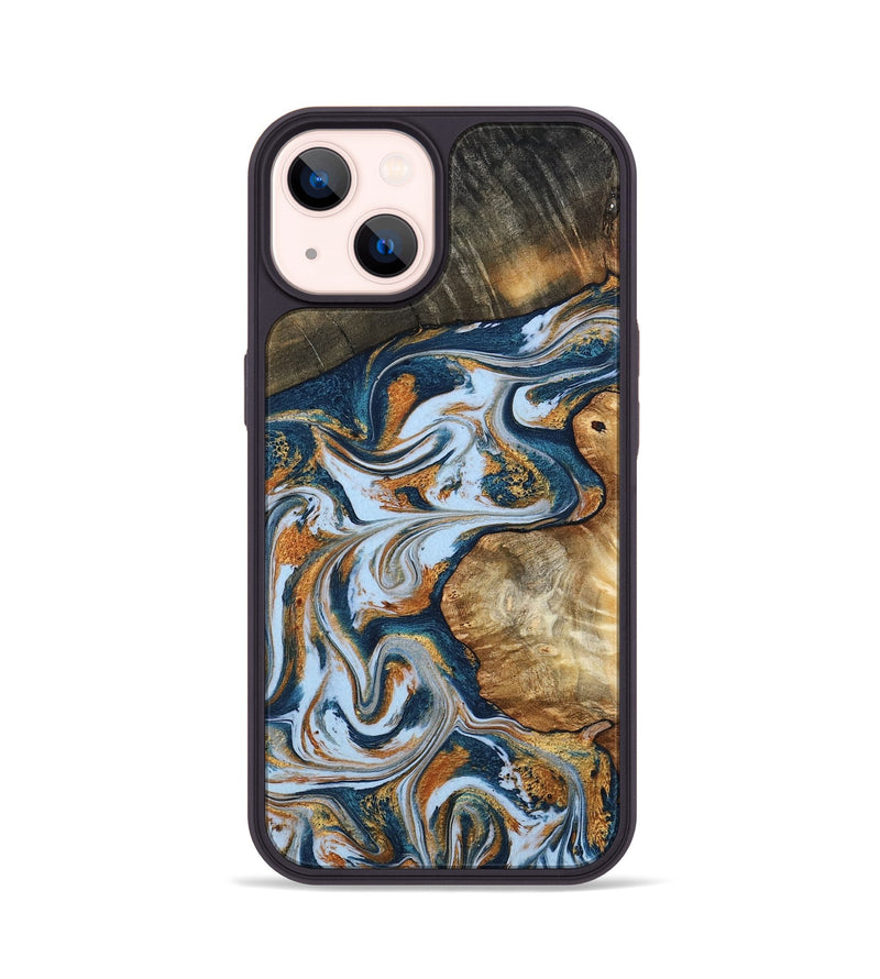 iPhone 14 Wood Phone Case - Halo (Teal & Gold, 800760)
