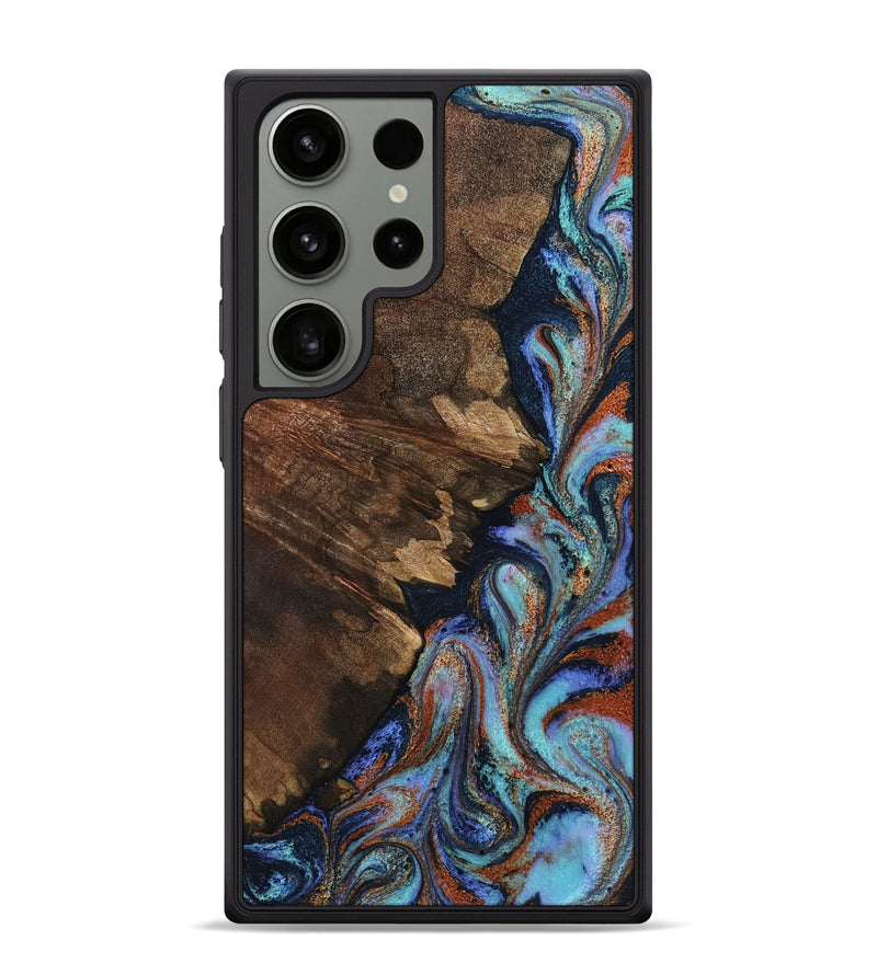 Galaxy S24 Ultra Wood Phone Case - Norita (Teal & Gold, 800769)