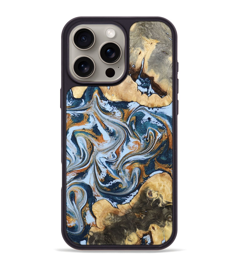 iPhone 16 Pro Max Wood Phone Case - Gilda (Teal & Gold, 800770)