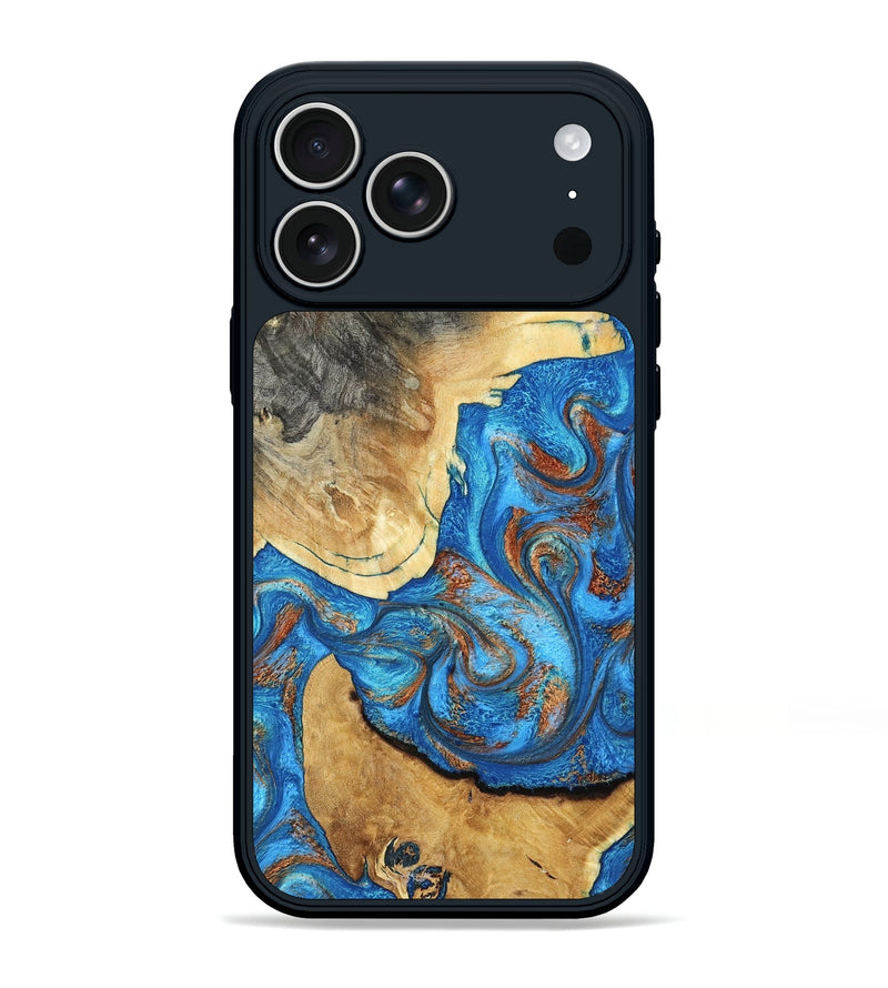 iPhone 17 Pro Max Wood Phone Case - Tasha (Teal & Gold, 800772)