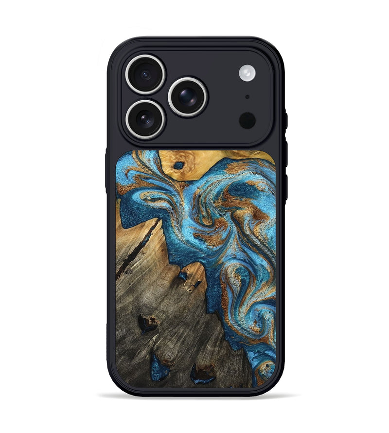 iPhone 17 Pro Wood Phone Case - Sherlyn (Teal & Gold, 800774)