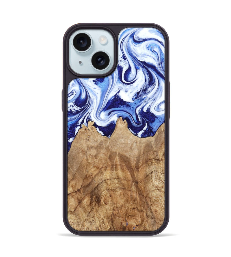 iPhone 15 Wood Phone Case - Maybell (Blue, 800805)