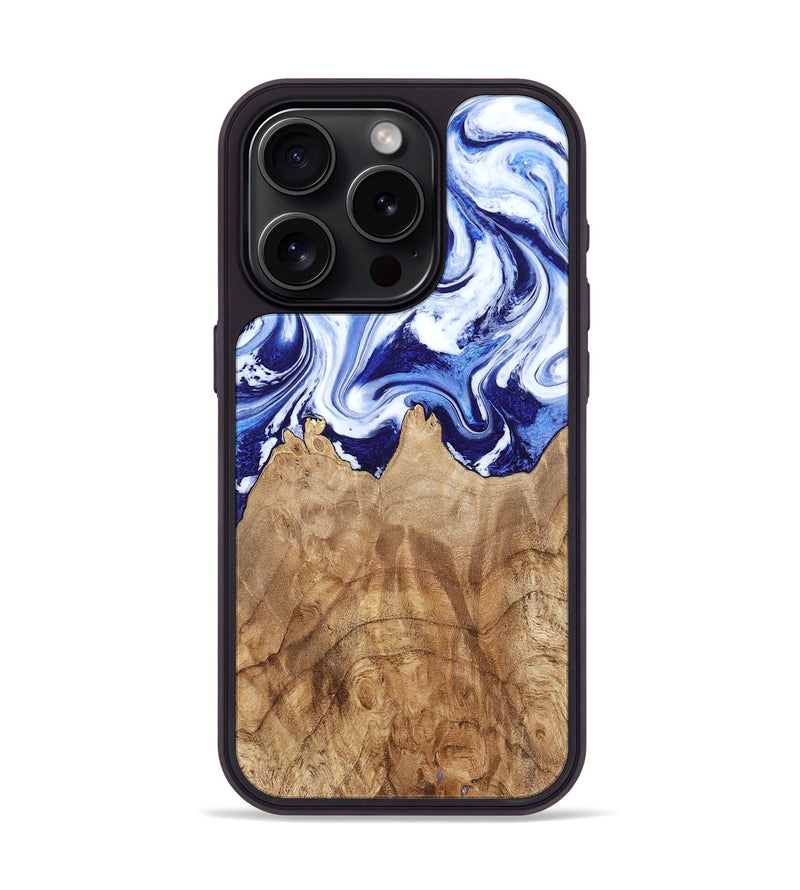 iPhone 15 Pro Wood Phone Case - Maybell (Blue, 800805)