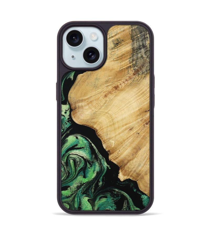 iPhone 15 Wood Phone Case - Isa (Green, 800811)