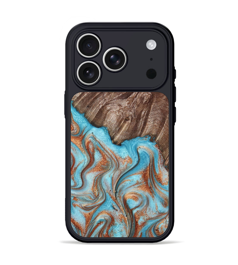 iPhone 17 Pro Wood Phone Case - Tressa (Teal & Gold, 801012)