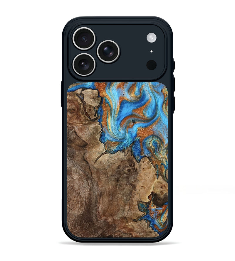 iPhone 17 Pro Max Wood Phone Case - Kaison (Teal & Gold, 801013)