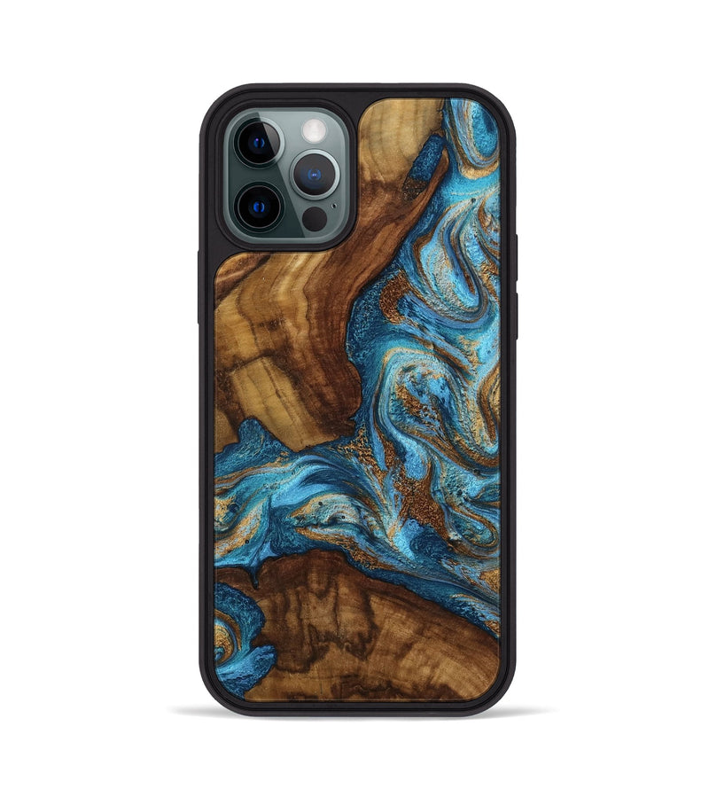 iPhone 12 Pro Wood Phone Case - Zen (Teal & Gold, 801015)