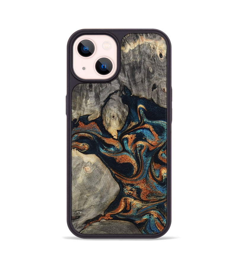 iPhone 14 Wood Phone Case - Luka (Teal & Gold, 801018)