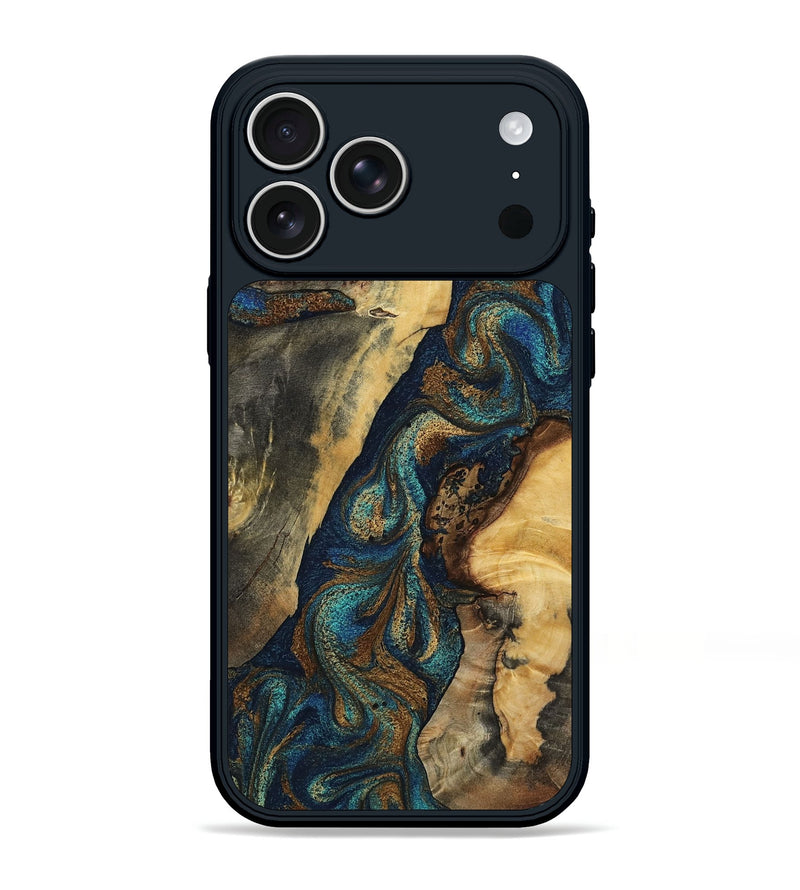 iPhone 17 Pro Max Wood Phone Case - Perry (Teal & Gold, 801020)