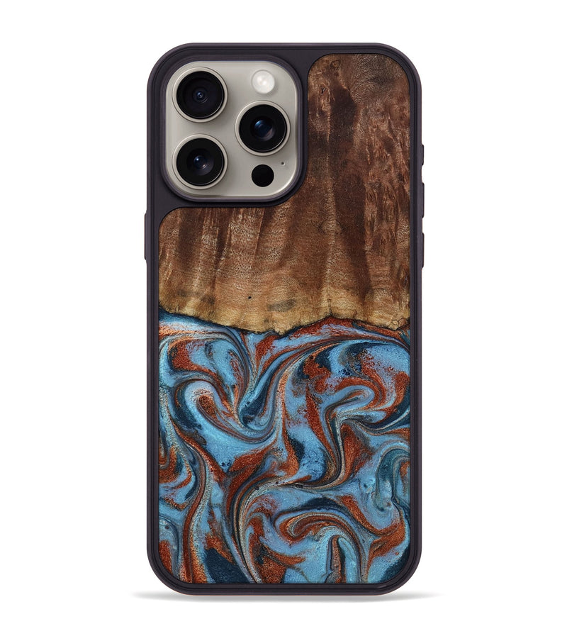 iPhone 15 Pro Max Wood Phone Case - Gaige (Teal & Gold, 801029)