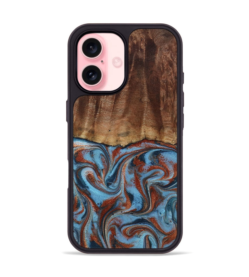 iPhone 16 Wood Phone Case - Gaige (Teal & Gold, 801029)