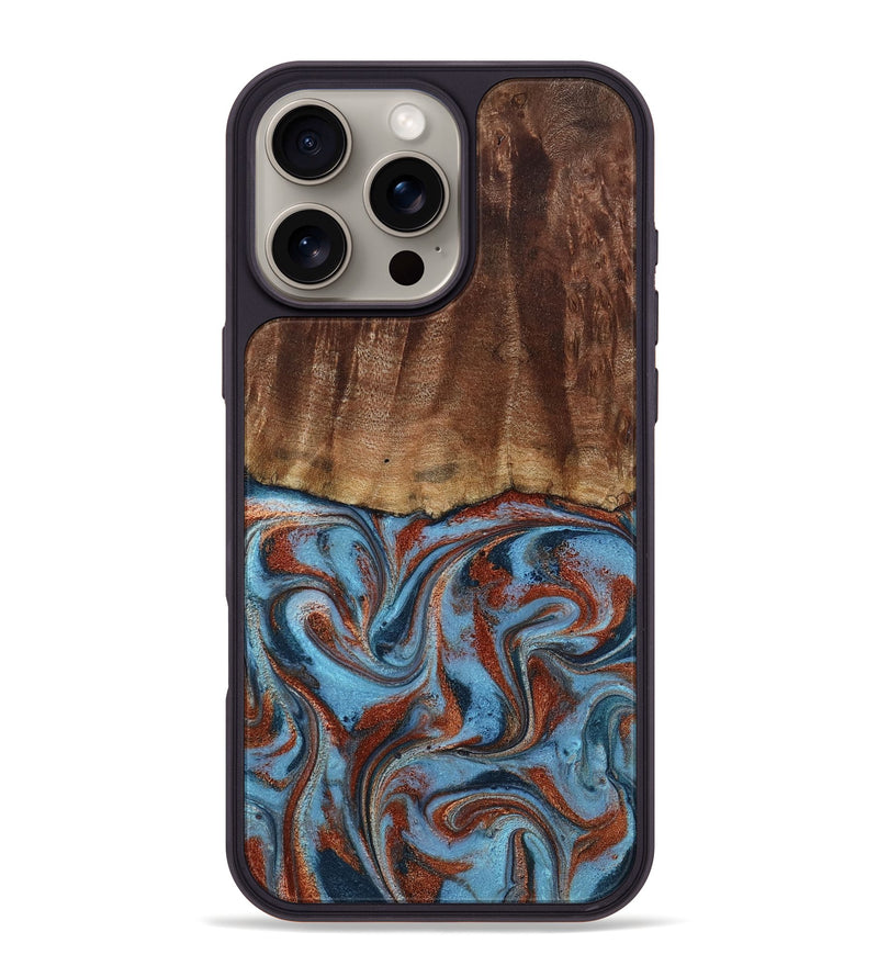 iPhone 16 Pro Max Wood Phone Case - Gaige (Teal & Gold, 801029)