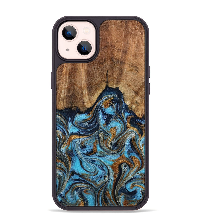 iPhone 14 Plus Wood Phone Case - Emmy (Teal & Gold, 801315)