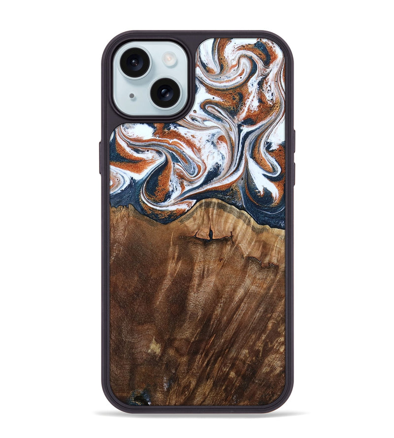 iPhone 15 Plus Wood Phone Case - Irwin (Teal & Gold, 801316)