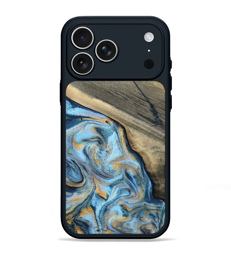 iPhone 17 Pro Max Wood Phone Case - Leia (Teal & Gold, 801317)