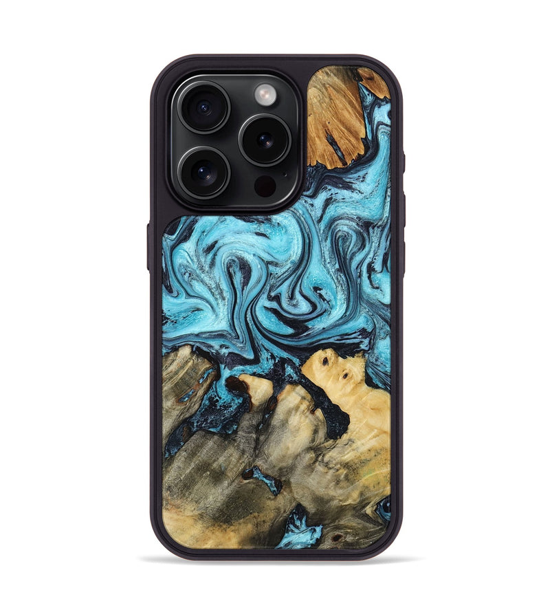 iPhone 15 Pro Wood Phone Case - Mettie (Blue, 801389)