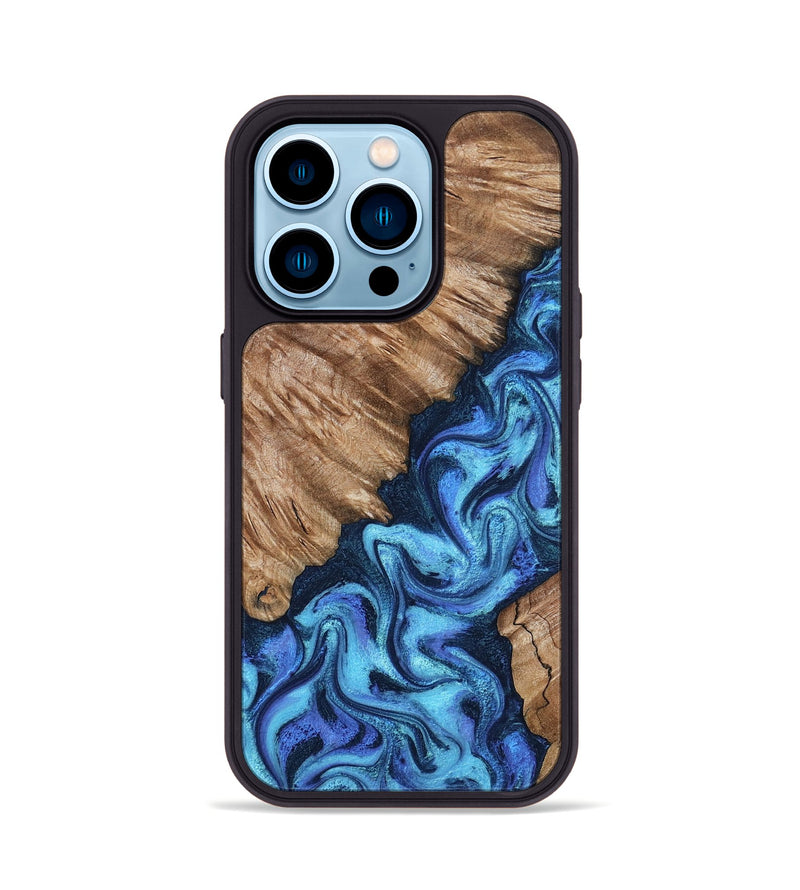 iPhone 14 Pro Wood Phone Case - Juli (Blue, 801394)