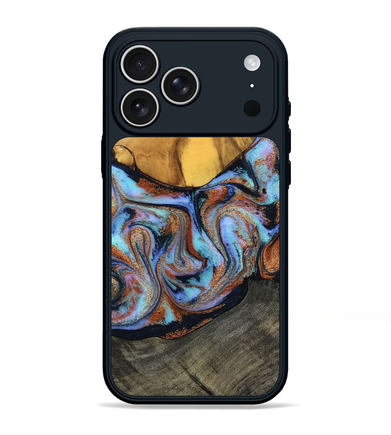 iPhone 17 Pro Max Wood Phone Case - Devonte (Teal & Gold, 801456)