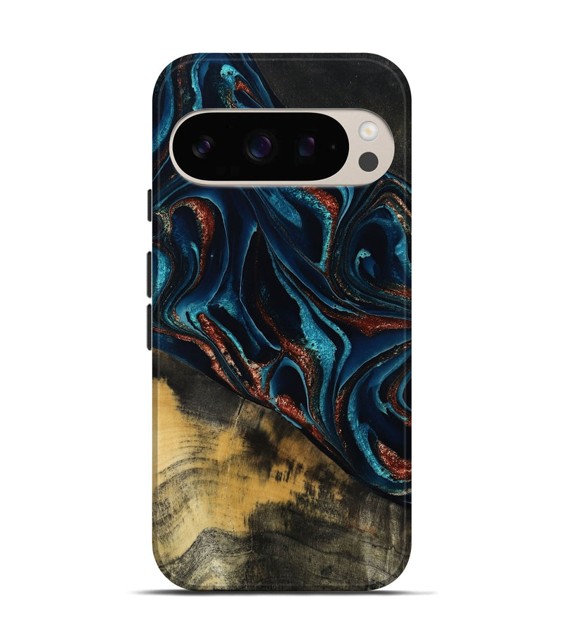 Pixel 10 Wood Live Edge Phone Case - Deann (Teal & Gold, 801476)
