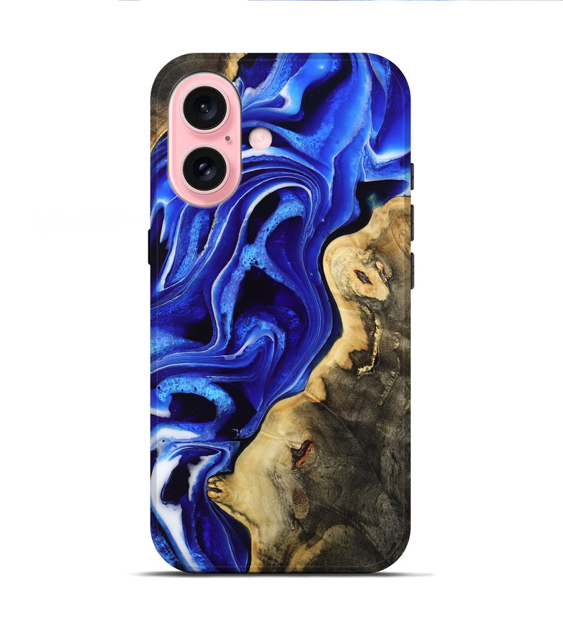 iPhone 16 Wood Live Edge Phone Case - Emanuel (Blue, 801489)
